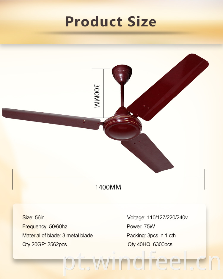 36 polegadas 900 mm 56 polegadas 1400mm 48 "Metro / Orient Energy Energy Saving Fan de teto para Togo Gana